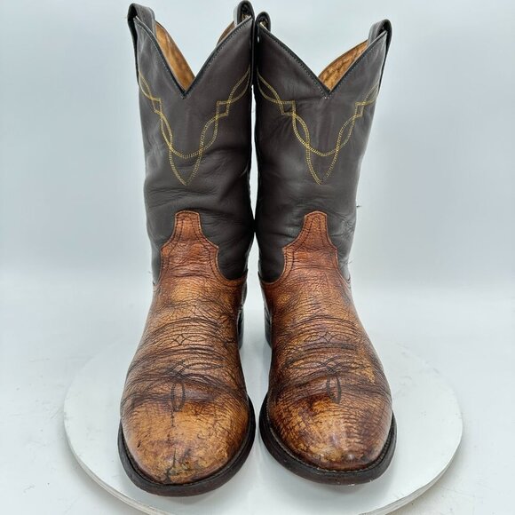 Tony Lama Men Size 9D Brown Colorblock Leather Roper Western Cowboy Boot - Picture 2 of 11